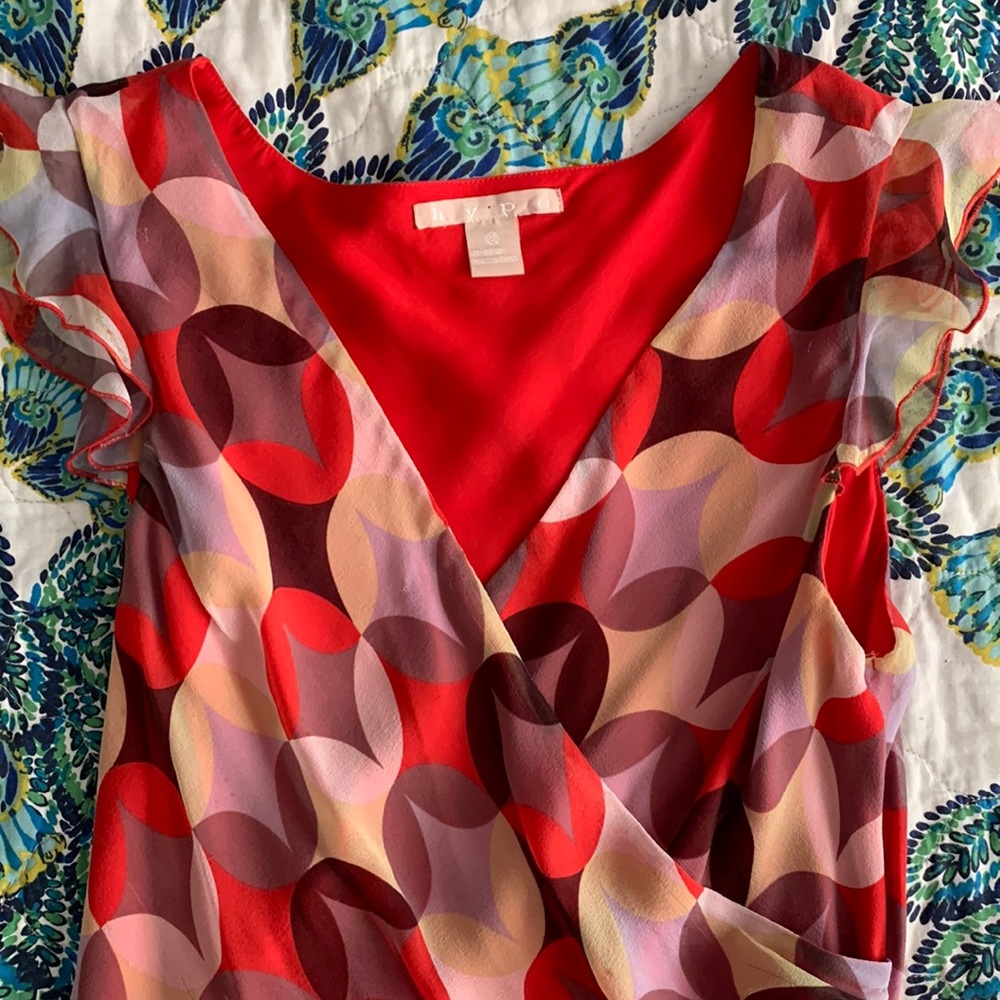 Hype asymmetrical silk dress with overlapping circle pattern size 12